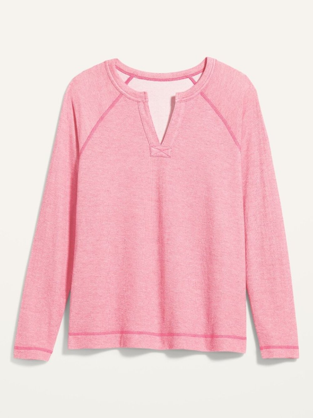 Old Navy Loose Split Neck Top Raglan Sleeve Jersey Knit Heather Pink Size XL
